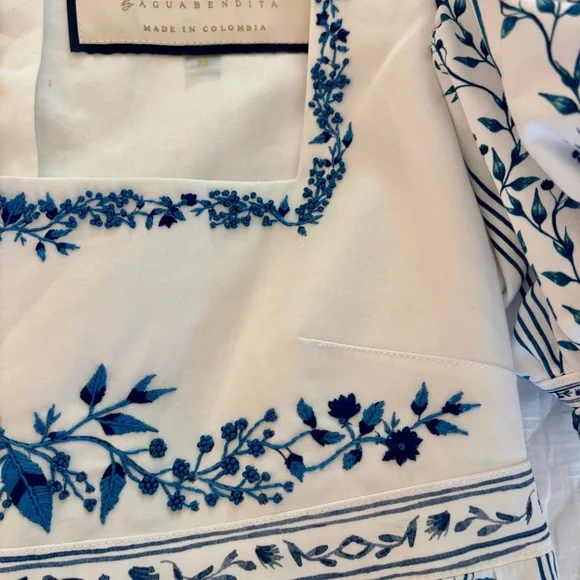 Agua by Agua Bendita Pistachio Beaded Blue Floral Dress Maxi Women's size Medium - Picture 13 of 16